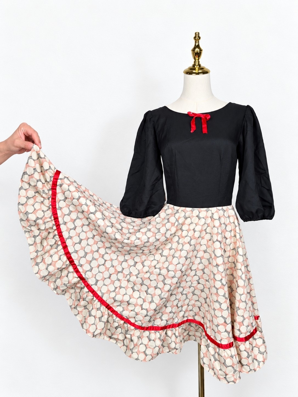 Vintage 70s Square Dance Dress Prairie Western Rockabilly Ruffle Skirt Sz 12
